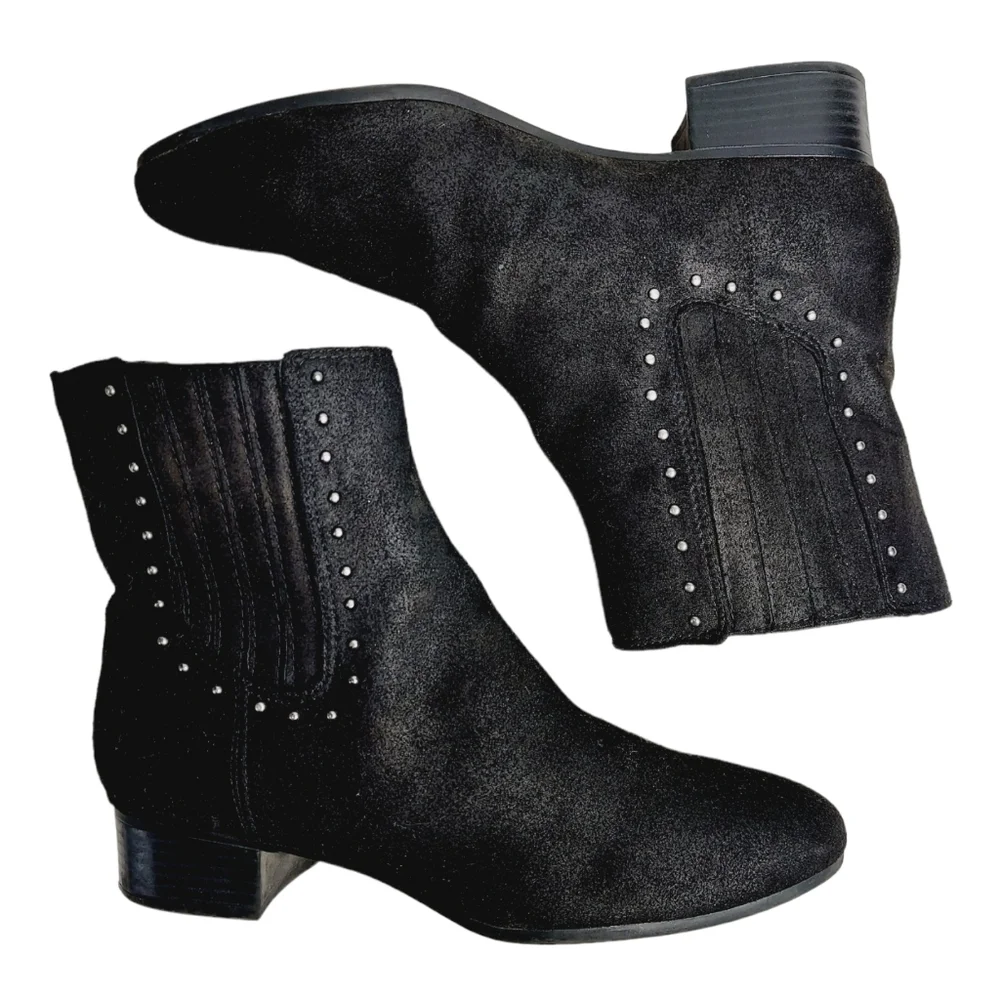 A2 By Aerosoles Date Night Studded Boots Size 8.5 Black Faux Suede Western Boot